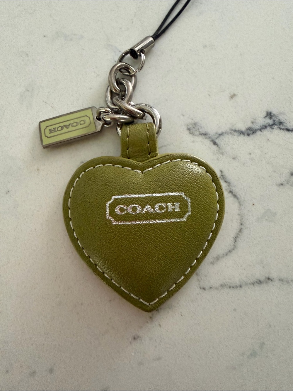 COACH Olive Heart Leather Charm with Silver Hardware